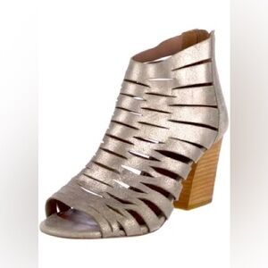 DONALD J PLINER GREECE LASER-CUT OPEN TOE BOOTIE metallic silver SZ 7